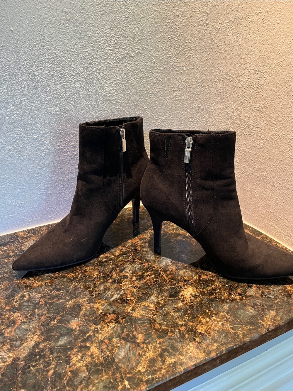 a new day Black Pointed-Toe Suede Ankle Booties with Side Zipper